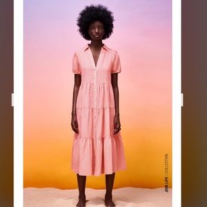 Zara Short Sleeve Tiered Dress Light Coral Orange Color Size Small